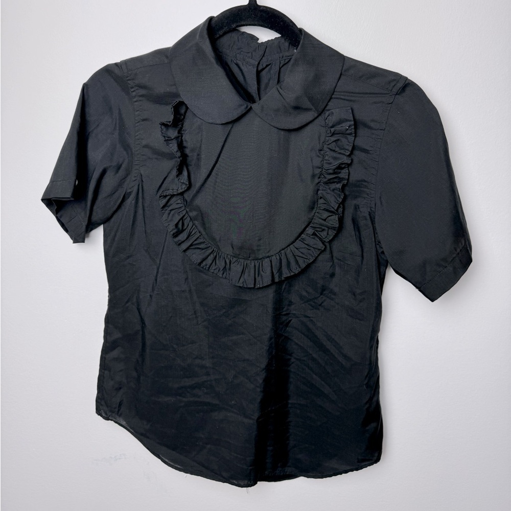 Comme Des Garçons Black Top with Fringe Bib and Back Button Up Feature, XS